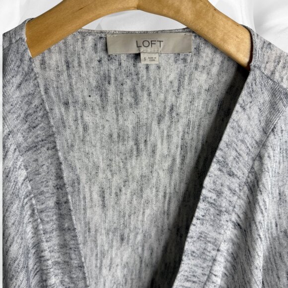 LOFT Heather Gray Open-front Lightweight Waterfall Cardigan Sweater | Size SM - Picture 3 of 5